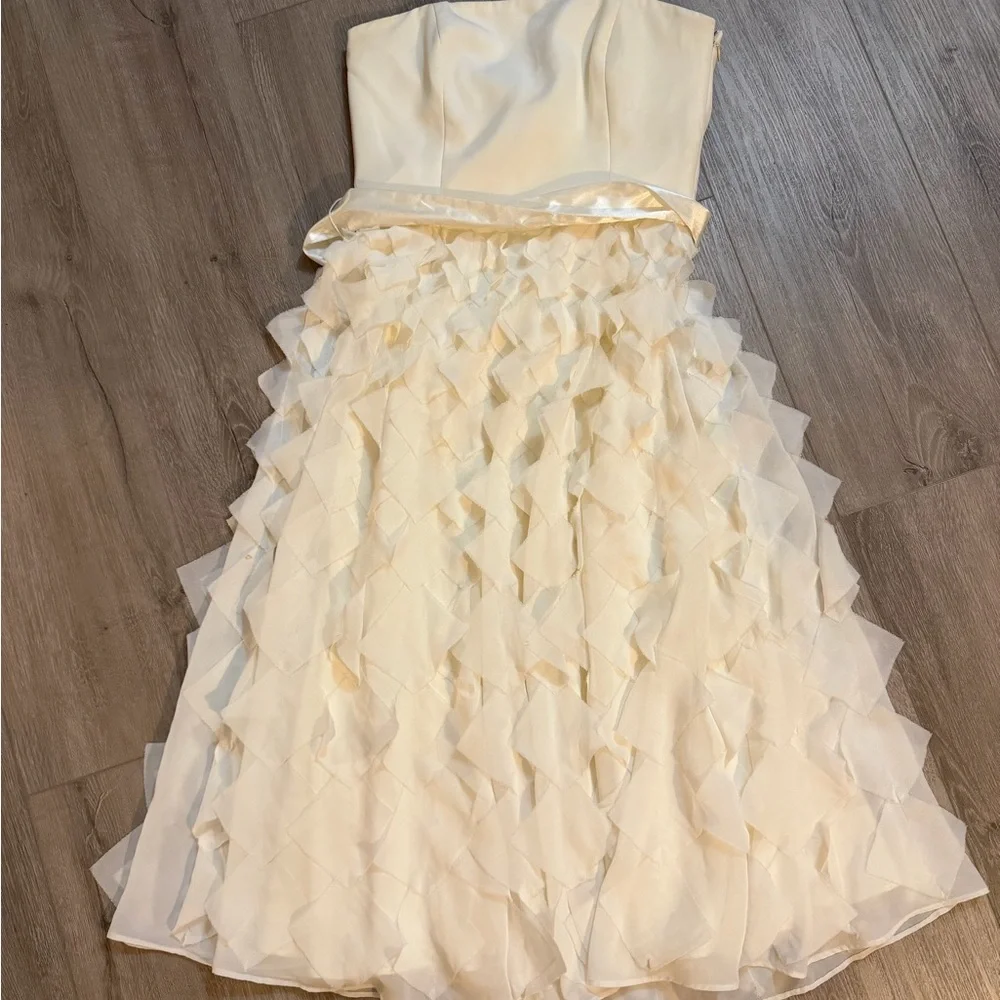 White House Black Market Ivory Strapless Ruffle Midi Dress - Picture 4 of 4